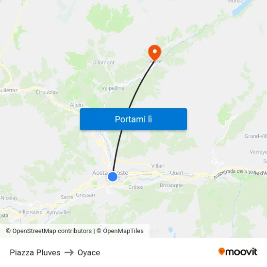 Piazza Pluves to Oyace map