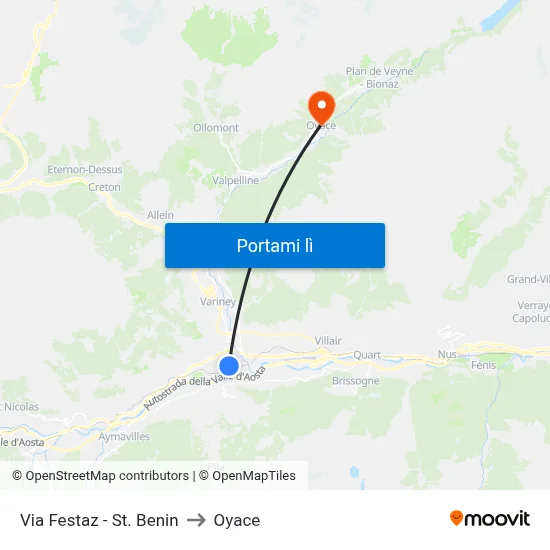 Via Festaz - St. Benin to Oyace map