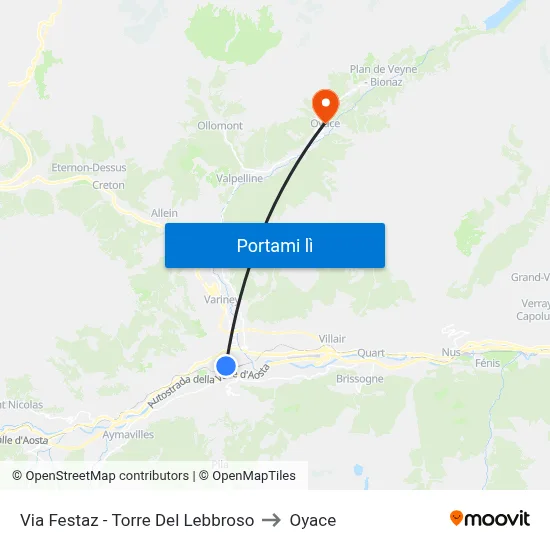 Via Festaz - Torre Del Lebbroso to Oyace map