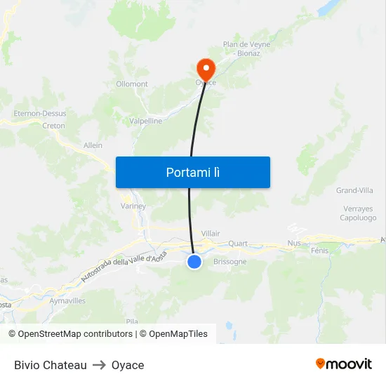 Bivio Chateau to Oyace map