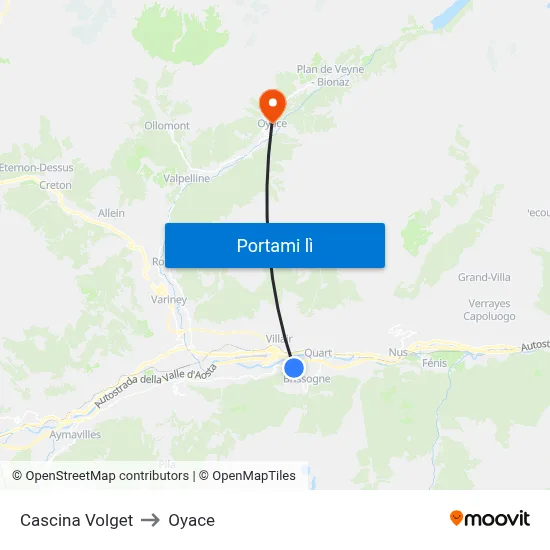 Cascina Volget to Oyace map