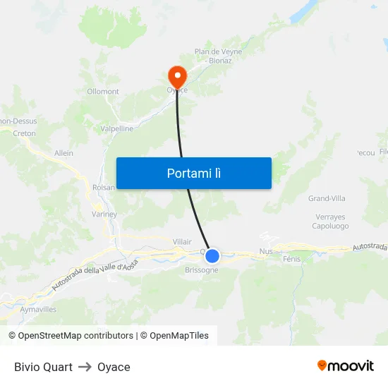 Bivio Quart to Oyace map