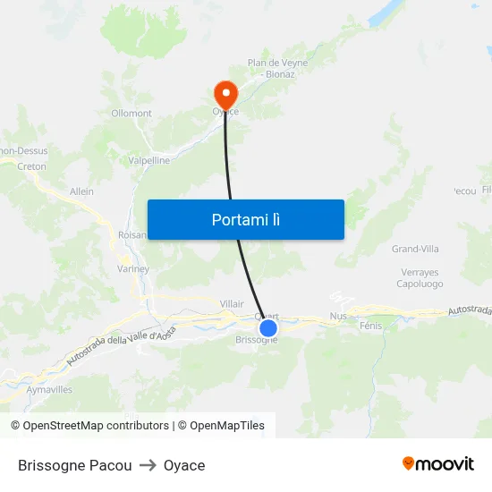 Brissogne Pacou to Oyace map