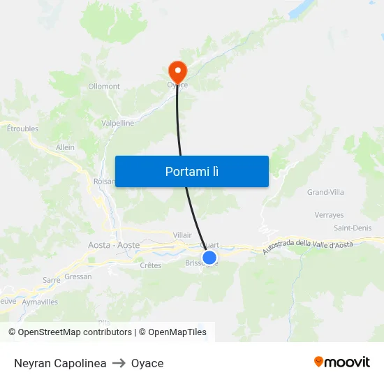 Neyran Capolinea to Oyace map