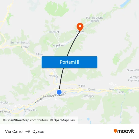 Via Carrel to Oyace map