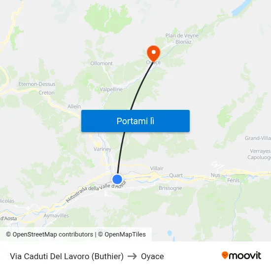Via Caduti Del Lavoro (Buthier) to Oyace map