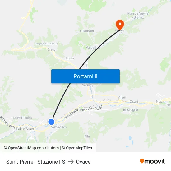 Saint-Pierre - Stazione FS to Oyace map