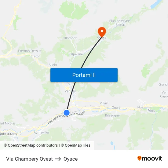 Via Chambery Ovest to Oyace map