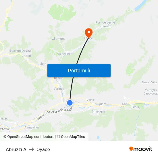 Abruzzi A to Oyace map