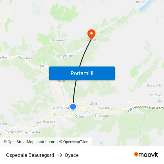 Ospedale Beauregard to Oyace map
