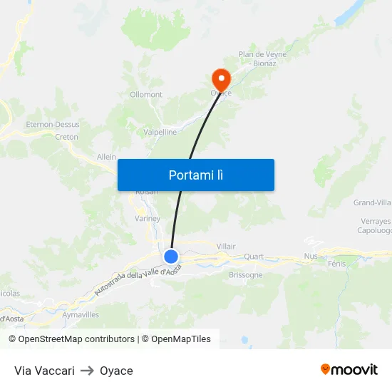 Via Vaccari to Oyace map