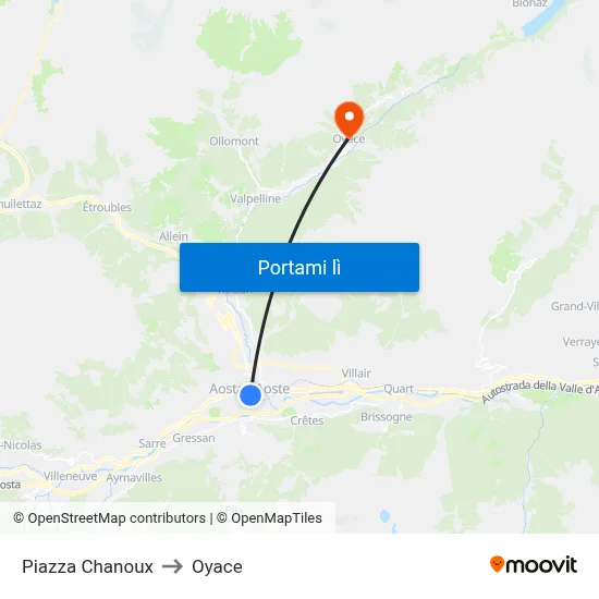 Piazza Chanoux to Oyace map