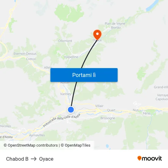 Chabod B to Oyace map