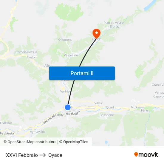 XXVI Febbraio to Oyace map