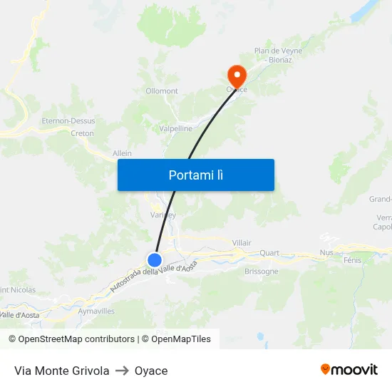 Via Monte Grivola to Oyace map