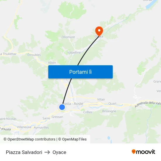 Piazza Salvadori to Oyace map