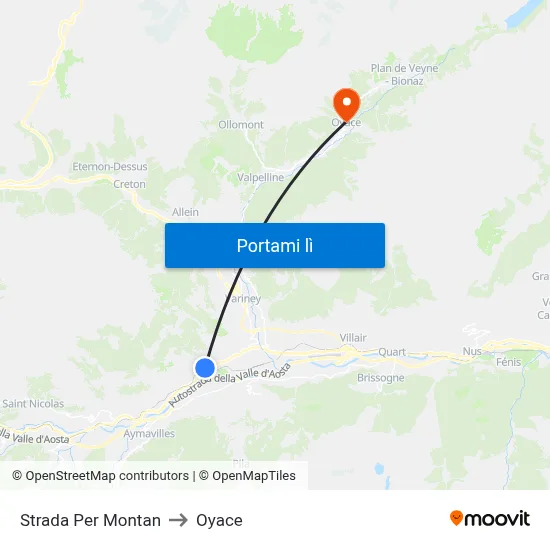 Strada Per Montan to Oyace map