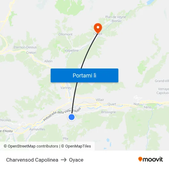 Charvensod Capolinea to Oyace map