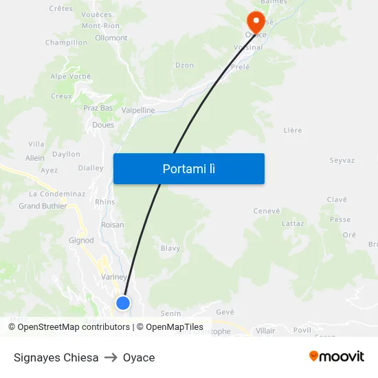 Signayes Chiesa to Oyace map