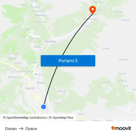 Ossan to Oyace map