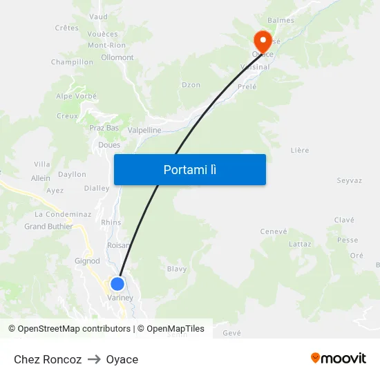 Chez Roncoz to Oyace map