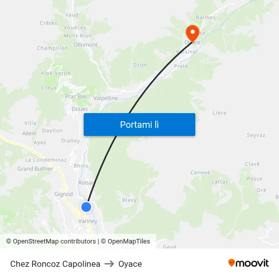 Chez Roncoz Capolinea to Oyace map