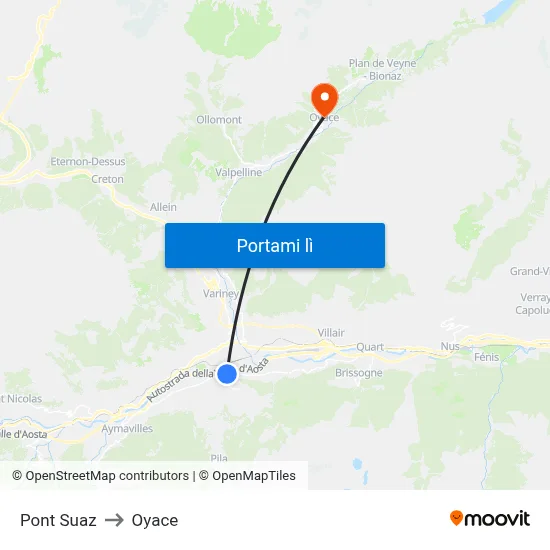 Pont Suaz to Oyace map