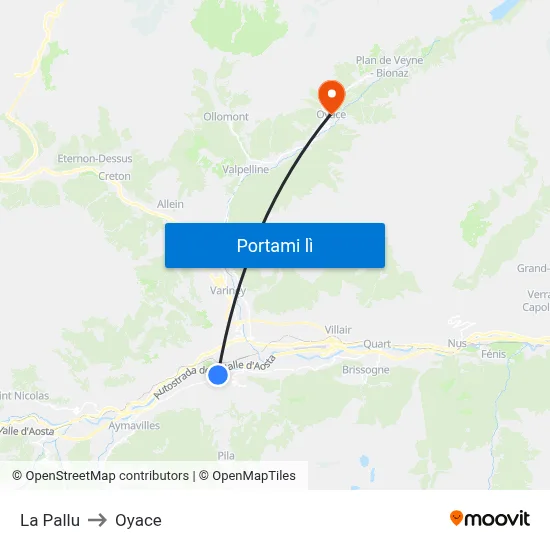 La Pallu to Oyace map