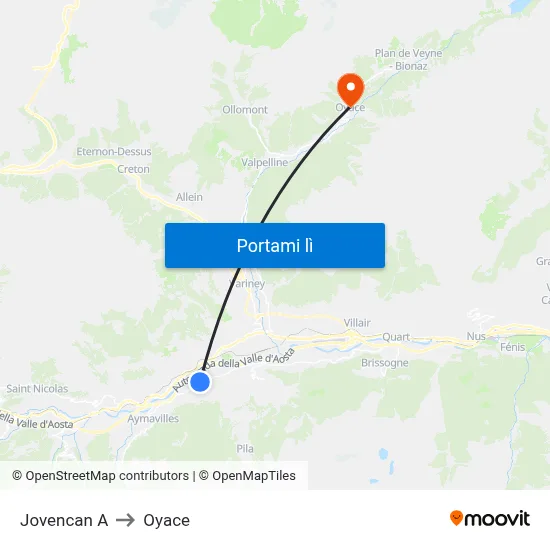 Jovencan A to Oyace map