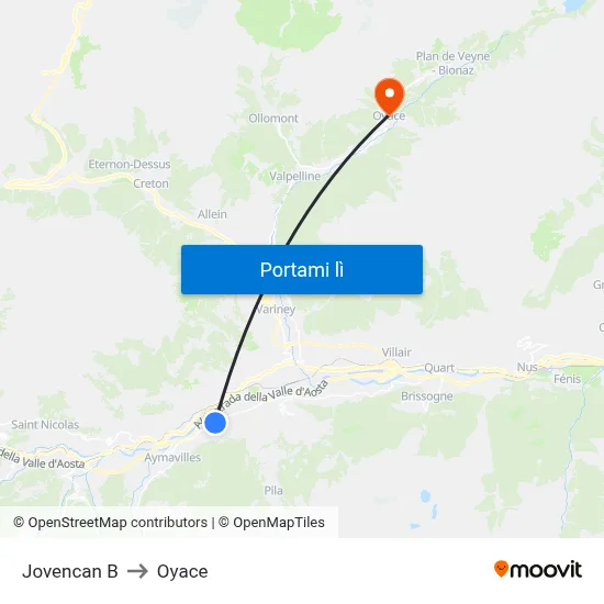 Jovencan B to Oyace map