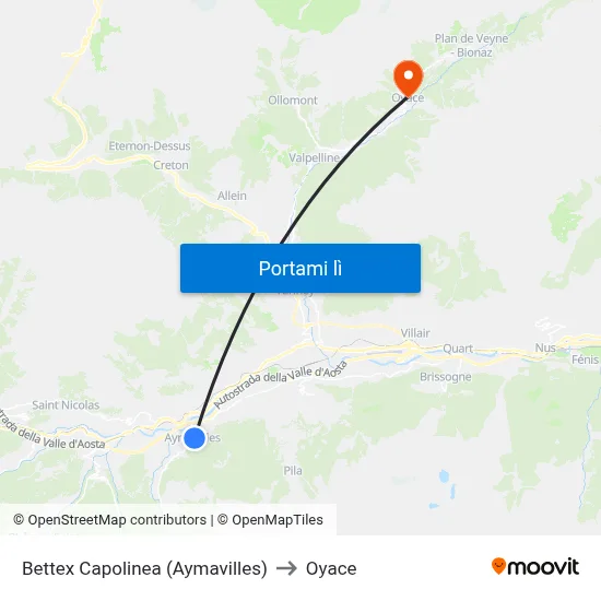 Bettex Capolinea (Aymavilles) to Oyace map