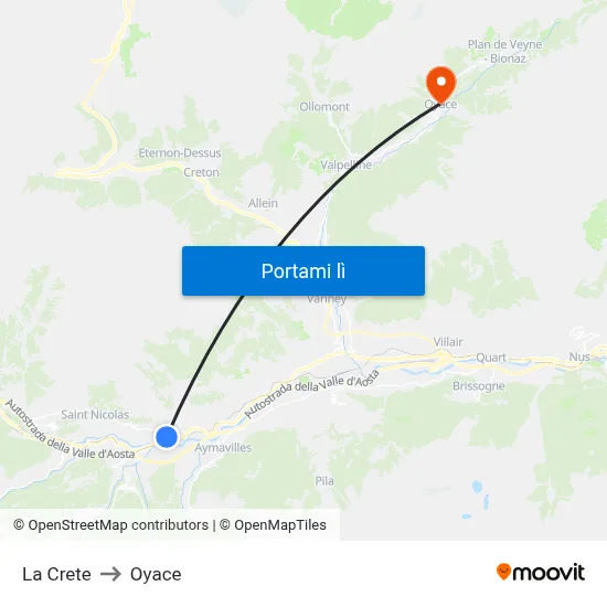 La Crete to Oyace map