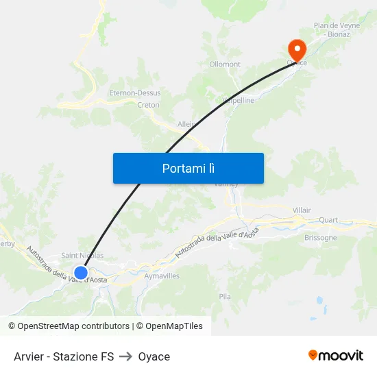 Arvier - Stazione FS to Oyace map
