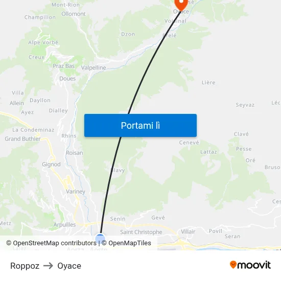 Roppoz to Oyace map