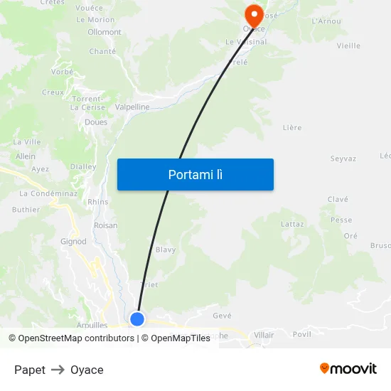 Papet to Oyace map