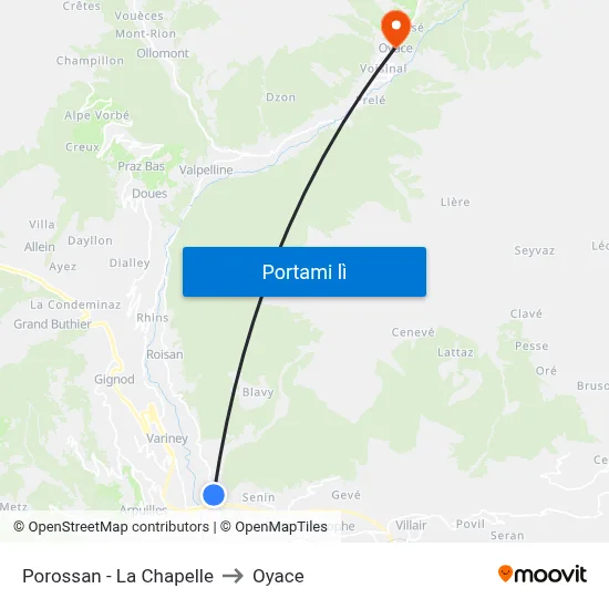 Porossan - La Chapelle to Oyace map