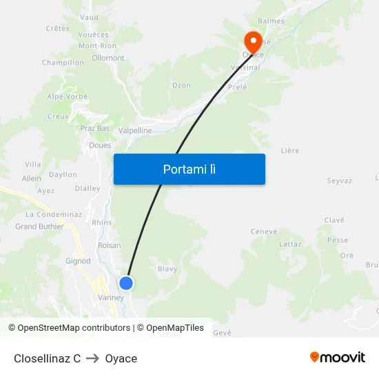 Closellinaz C to Oyace map