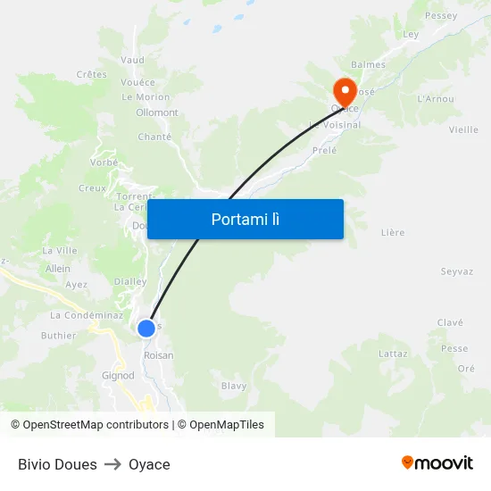 Bivio Doues to Oyace map