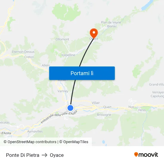 Ponte Di Pietra to Oyace map