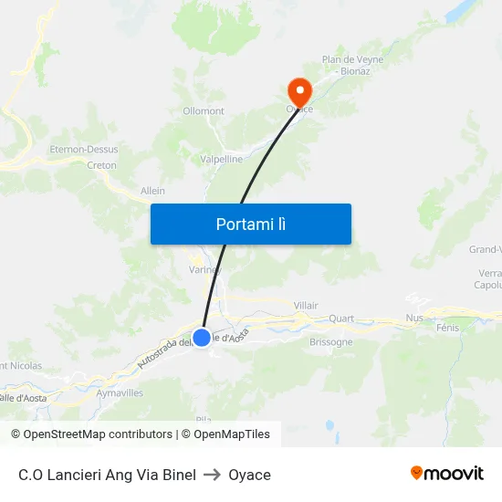 C.O Lancieri Ang Via Binel to Oyace map