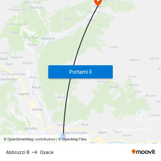 Abbruzzi B to Oyace map