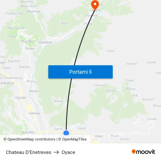 Chateau D'Enetreves to Oyace map