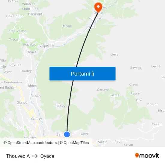 Thouvex A to Oyace map