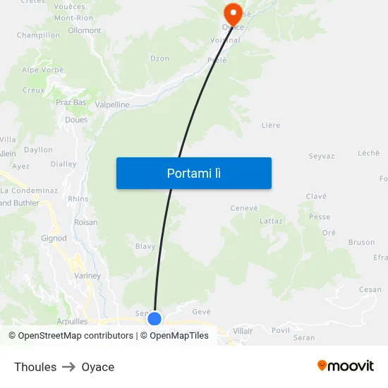 Thoules to Oyace map