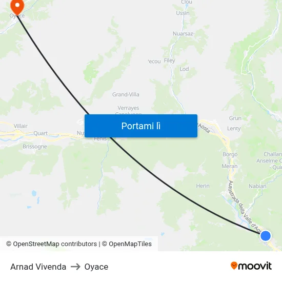 Arnad Vivenda to Oyace map