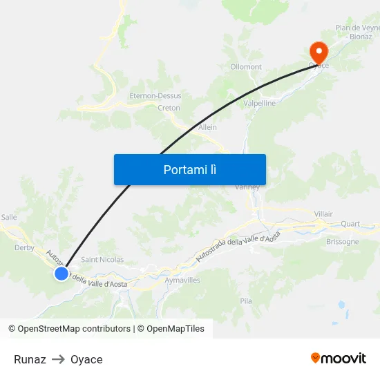 Runaz to Oyace map