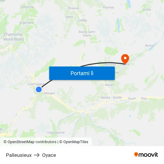 Palleusieux to Oyace map