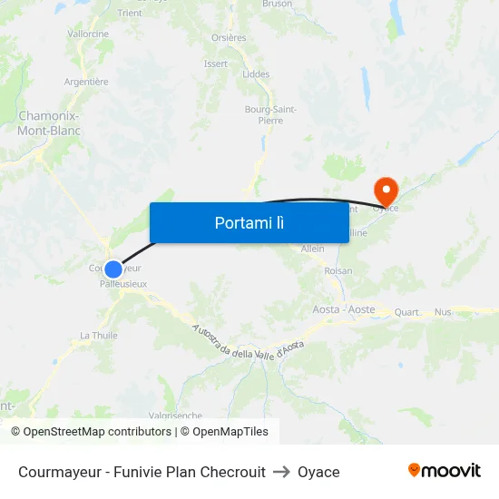 Courmayeur - Funivie Plan Checrouit to Oyace map