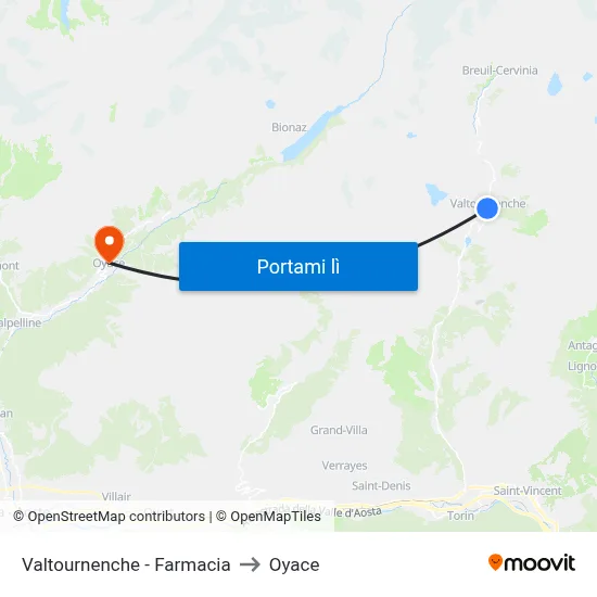 Valtournenche - Farmacia to Oyace map