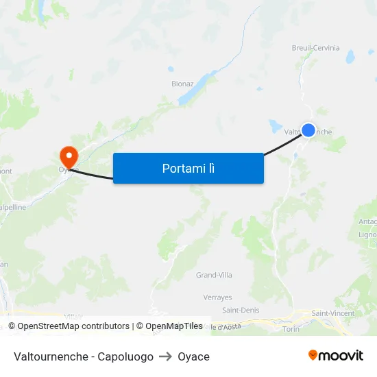 Valtournenche - Capoluogo to Oyace map